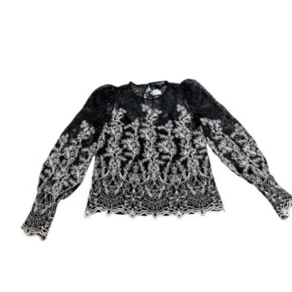 NWT Express Black Lace with White Embroidering Fancy Dressy Party Blouse Small - Picture 3 of 10